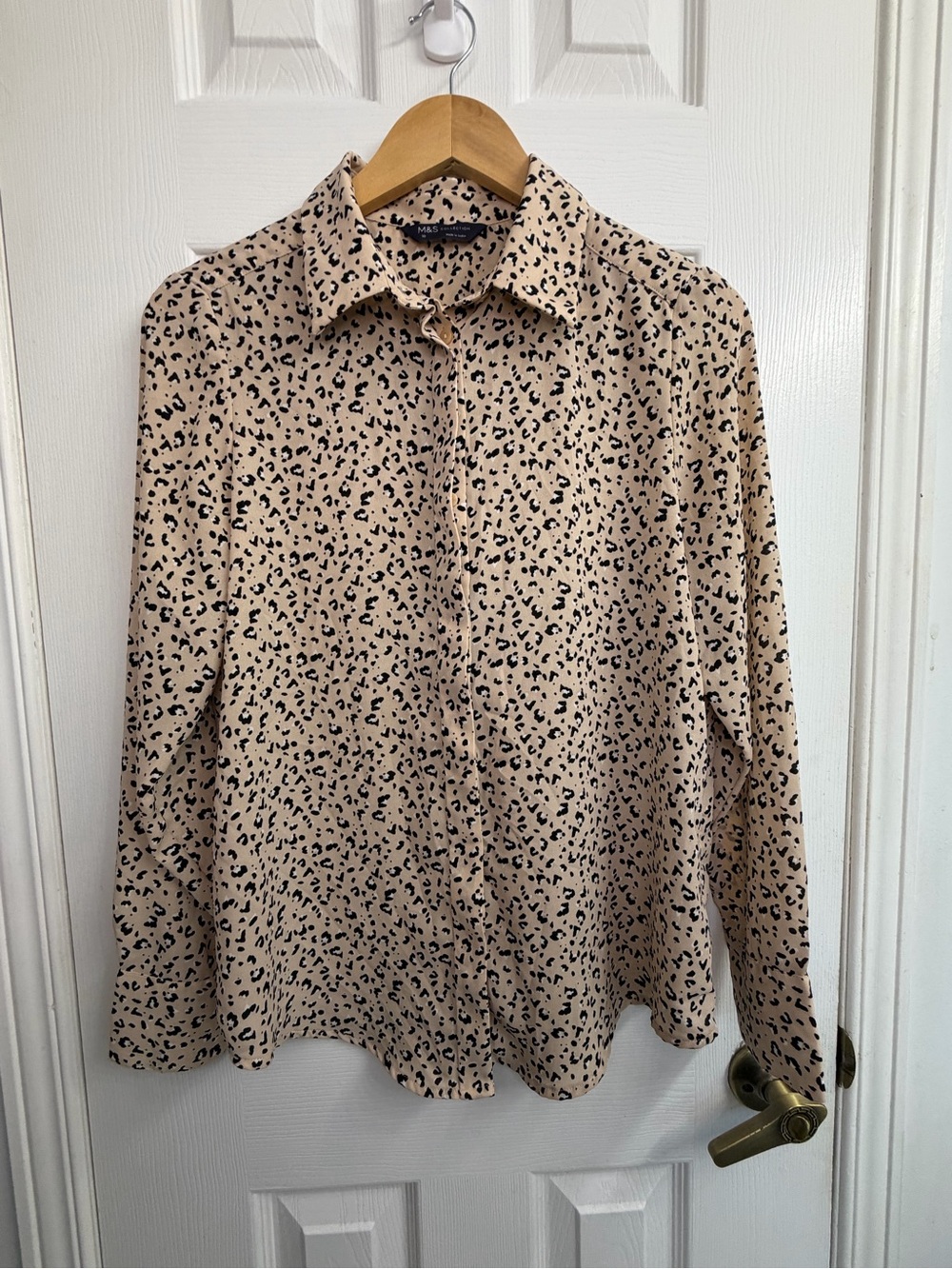 M&S Collection Leopard Print Button-Up Blouse Neutral Old Money Office Chic 6/10